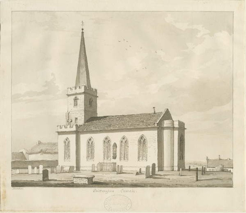 Detail of Whittington Church: sepia drawing, 1836 by Thomas Peploe Wood