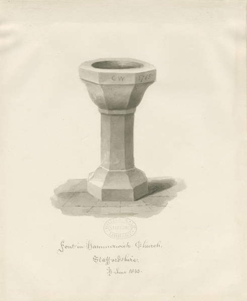 Detail of Font in Hammerwich Church by John Buckler