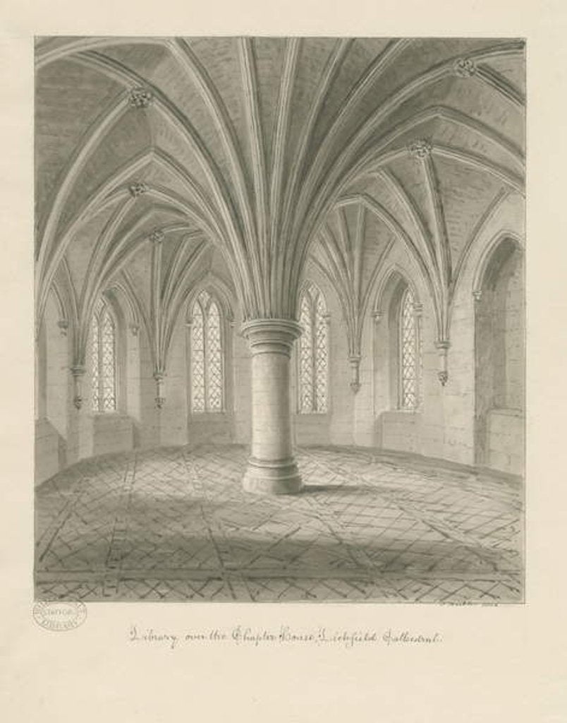 Detail of Interior of Lichfield Cathedral - Library above Chapter House: sepia drawing, 1806 by John Buckler