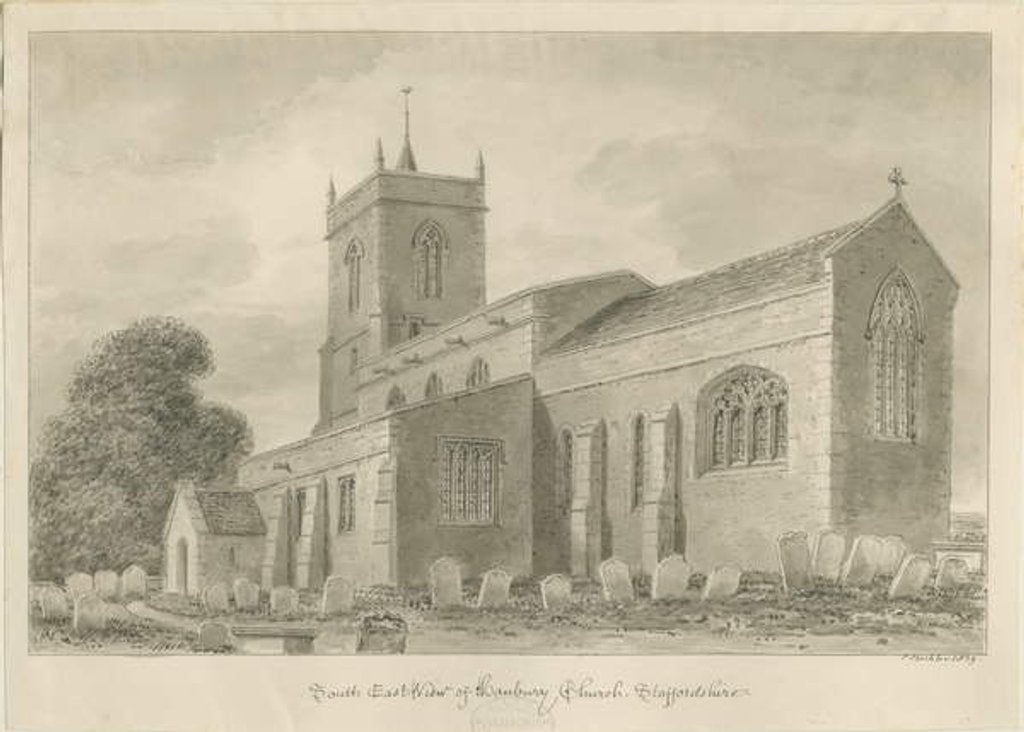 Detail of Hanbury Church: sepia wash drawing, 1839 by John Buckler