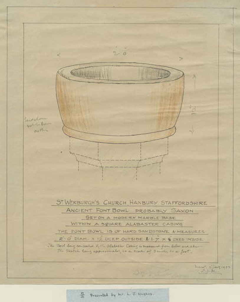 Detail of Hanbury Church - Ancient Font Bowl: tracing, nd [1933] by School English