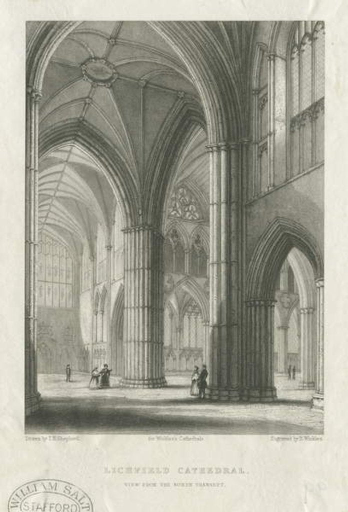 Detail of Interior of Lichfield Cathedral - Crossing from the North Transept: engraving by School English