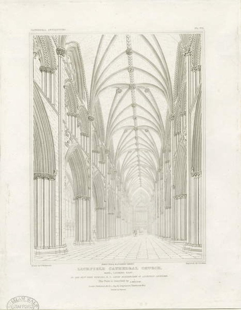 Detail of Interior of Lichfield Cathedral - Nave: engraving by John Britton