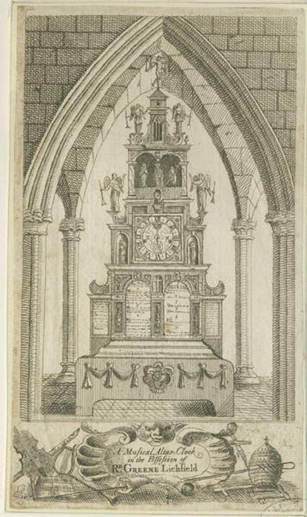 Detail of Lichfield - Musical Altar-Clock: etching by Richard Greene
