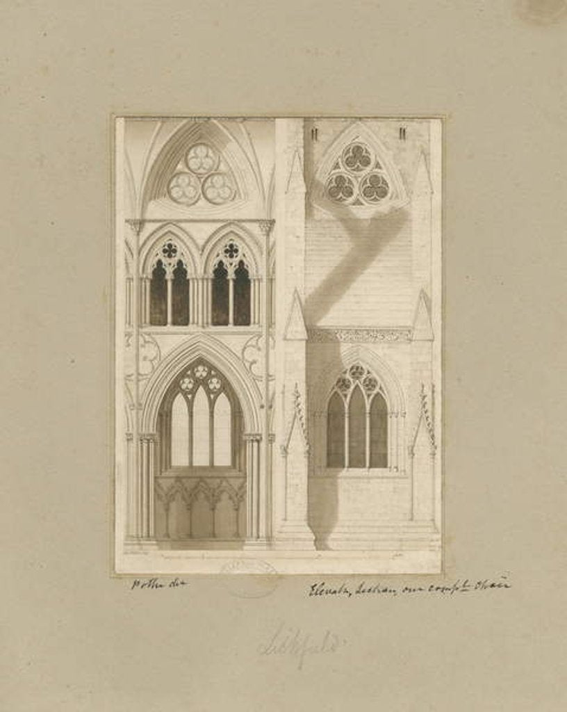 Detail of Interior of Lichfield Cathedral - Nave: sepia drawing, 1819 by Joseph Potter