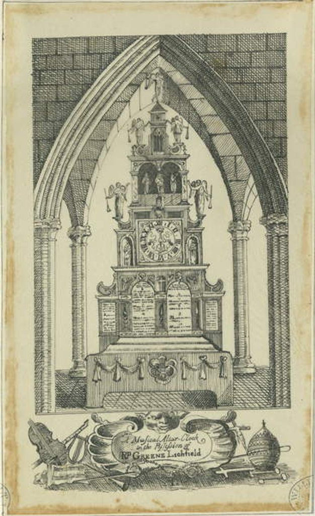 Detail of Lichfield - Musical Altar-Clock: tracing in ink, nd [?18th cent] by Richard Greene