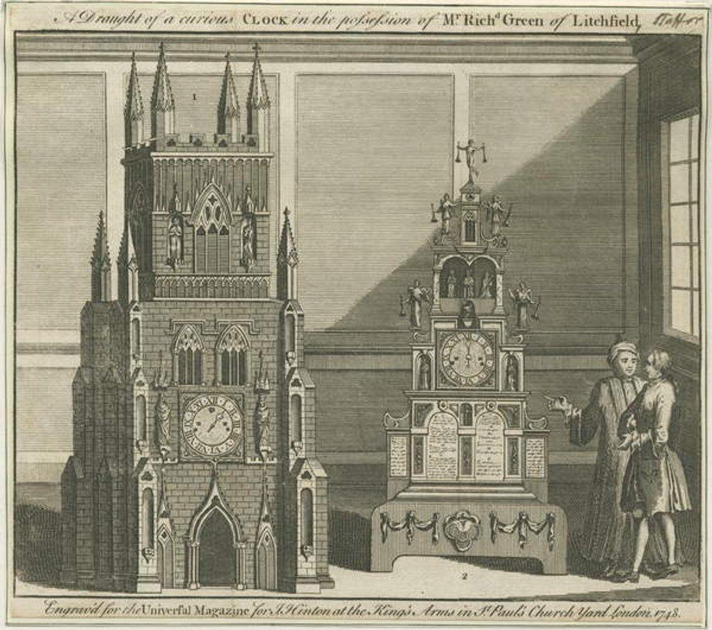 Detail of Lichfield - Musical Altar-Clock: engraving, 1748 by Richard Greene