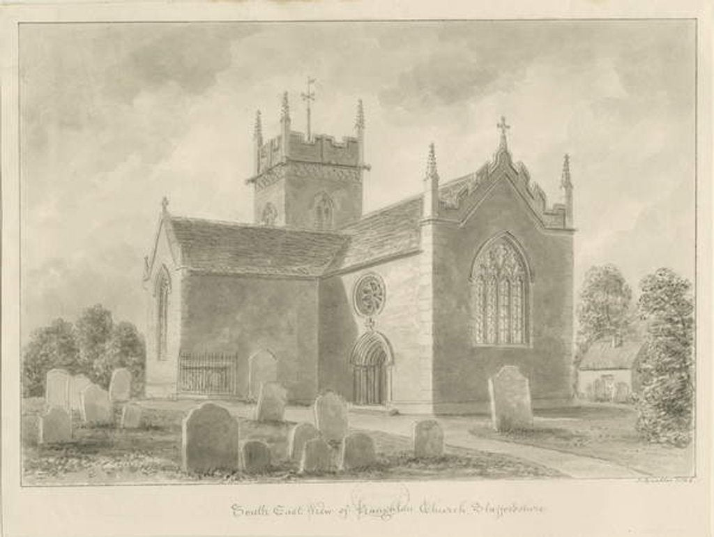 Detail of Haughton Church: sepia wash drawing, 1842 by John Buckler