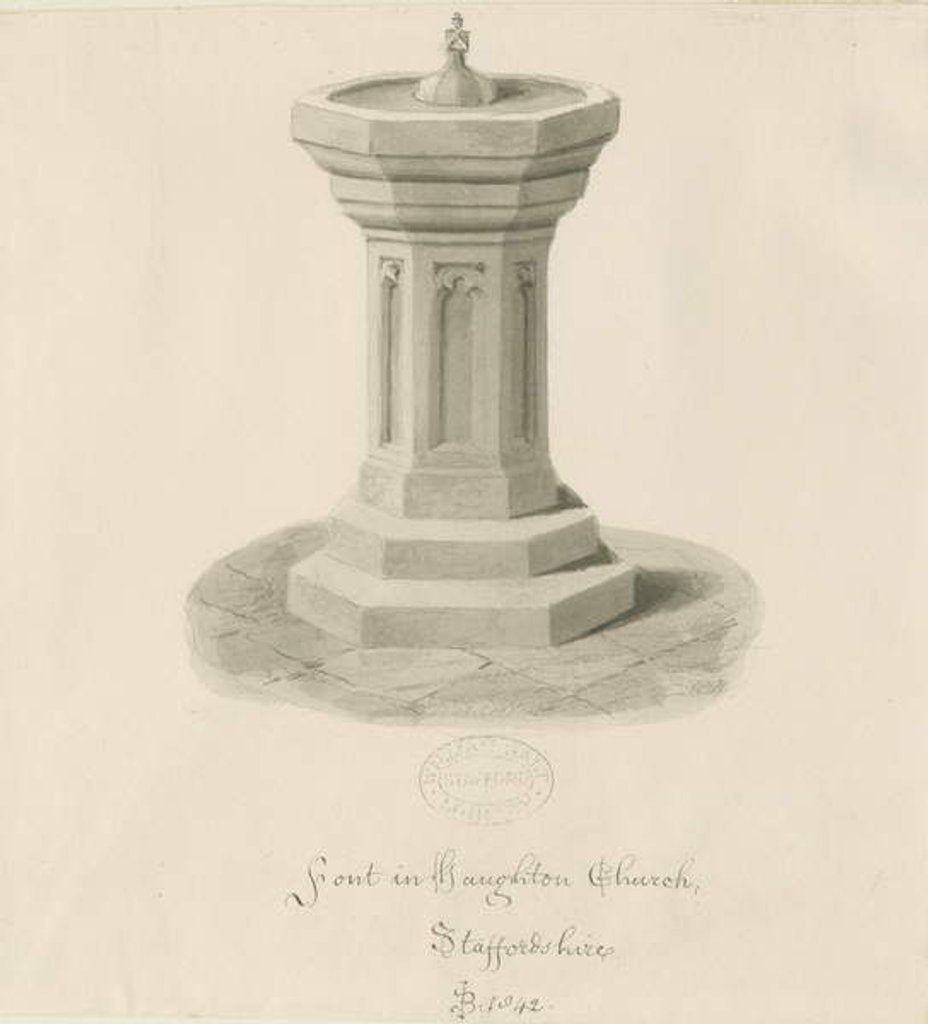 Detail of Font in Haughton Church by John Buckler