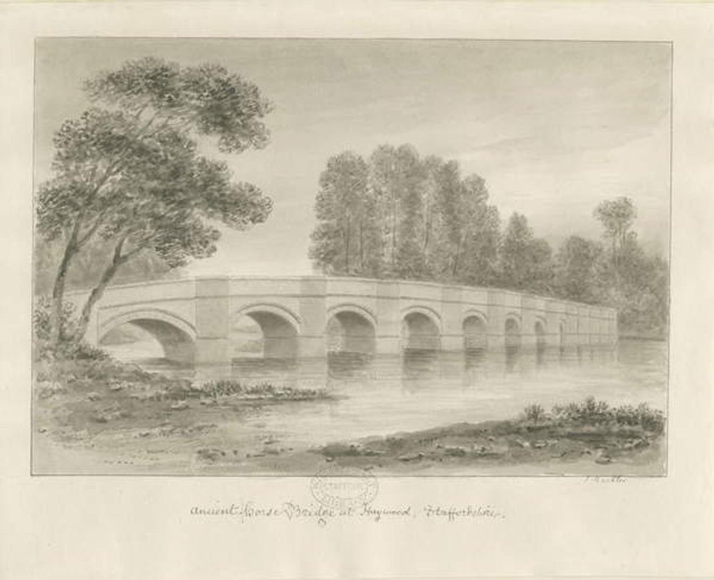 Detail of Shugborough Bridge: sepia drawing, nd [?1840s] by John Buckler