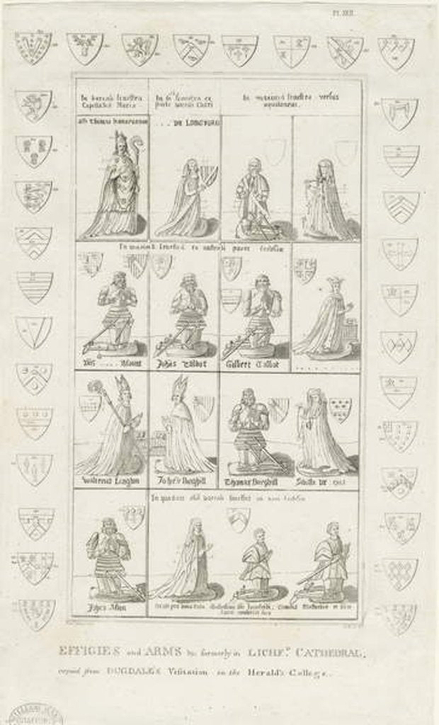 Detail of Lichfield Cathedral - Effigies and Arms: engraving by Stebbing Shaw