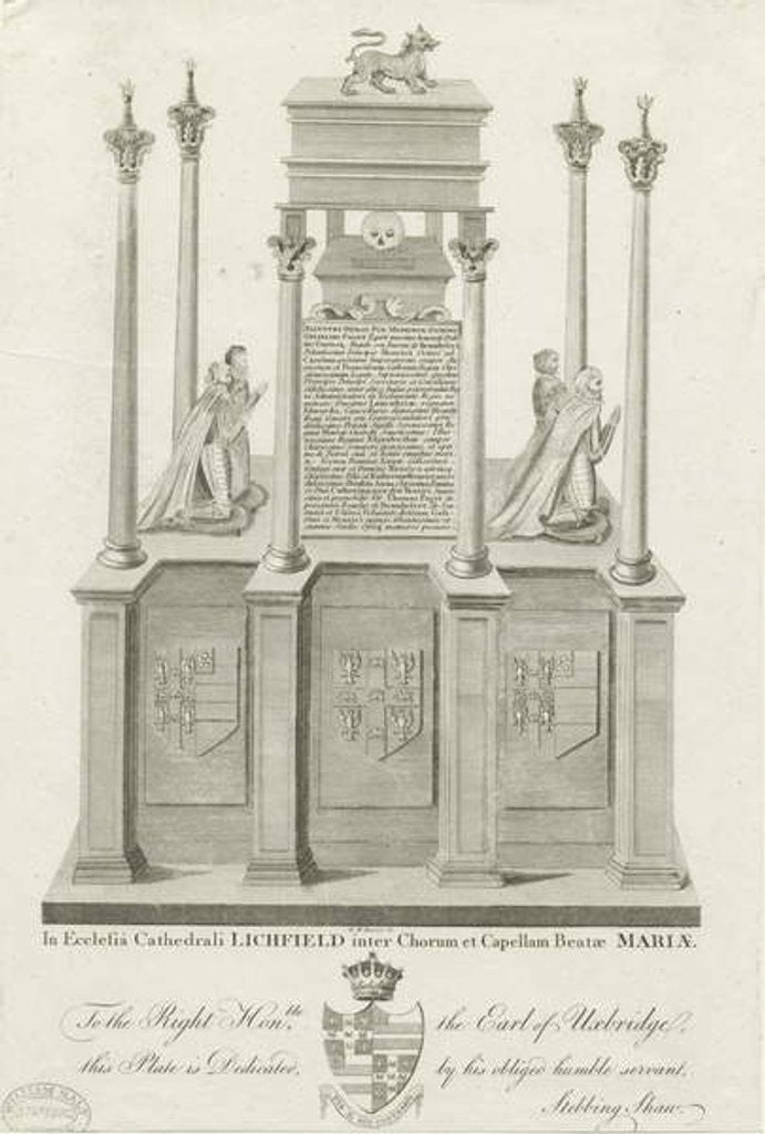 Detail of Lichfield Cathedral - Tomb of William Paget: engraving by Stebbing Shaw