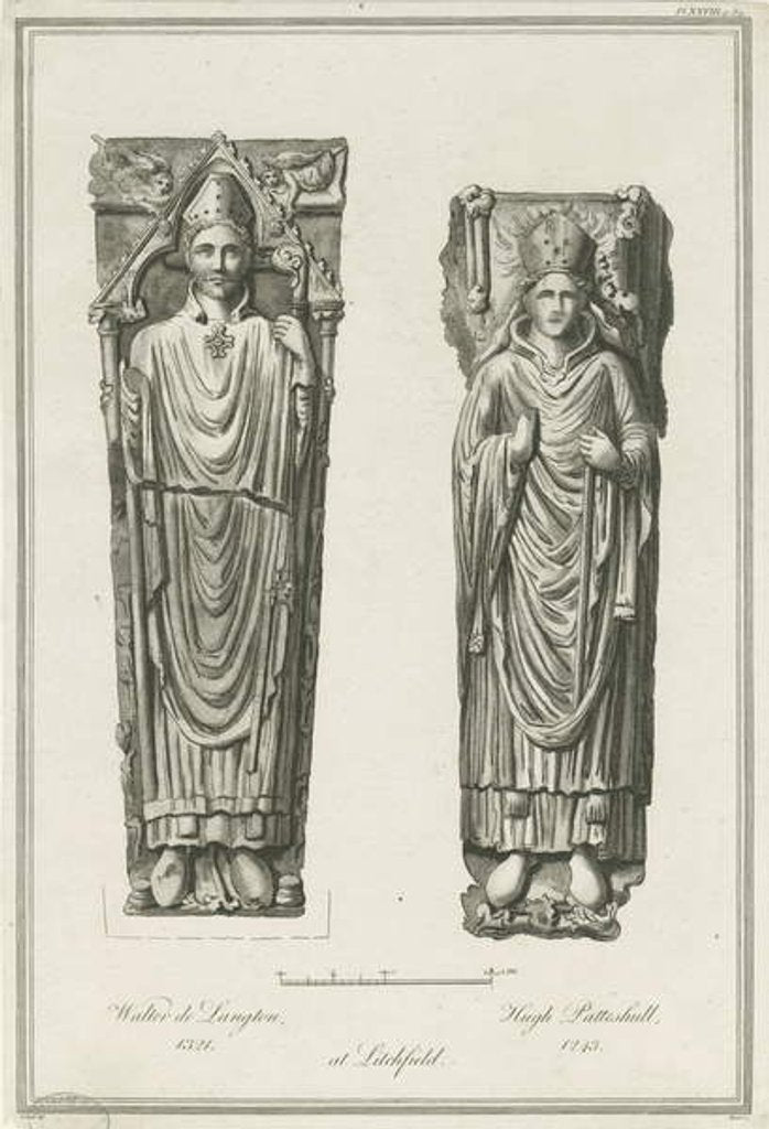 Detail of Lichfield Cathedral - Effigies of Walter de Langton and Hugh de Patteshull: engraving by Richard Woollett Basire