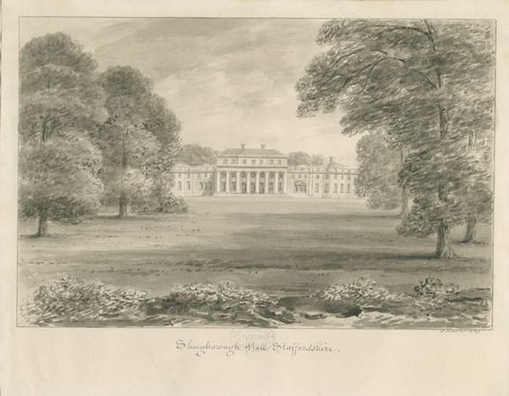 Detail of Shugborough Hall: sepia drawing, 1841 by John Buckler