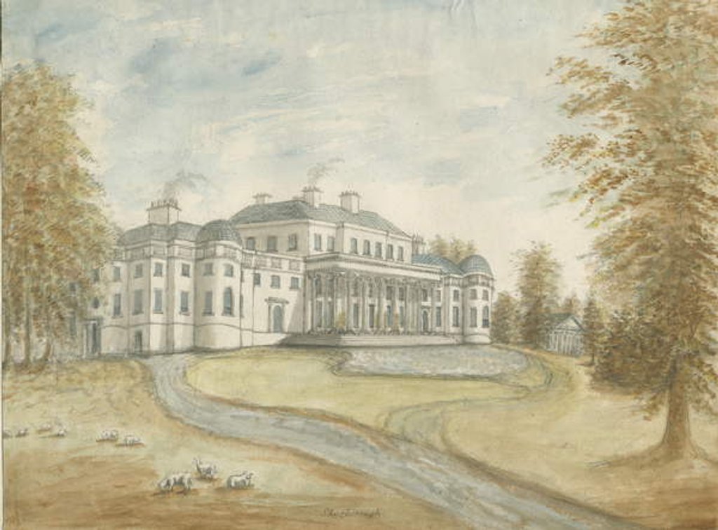 Detail of Shugborough Hall: watercolour painting by Stebbing Shaw
