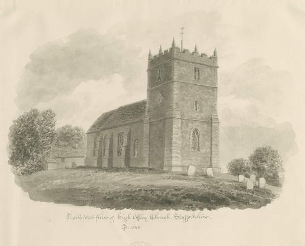 Detail of High Offley Church: sepia drawing, 1843 by John Buckler