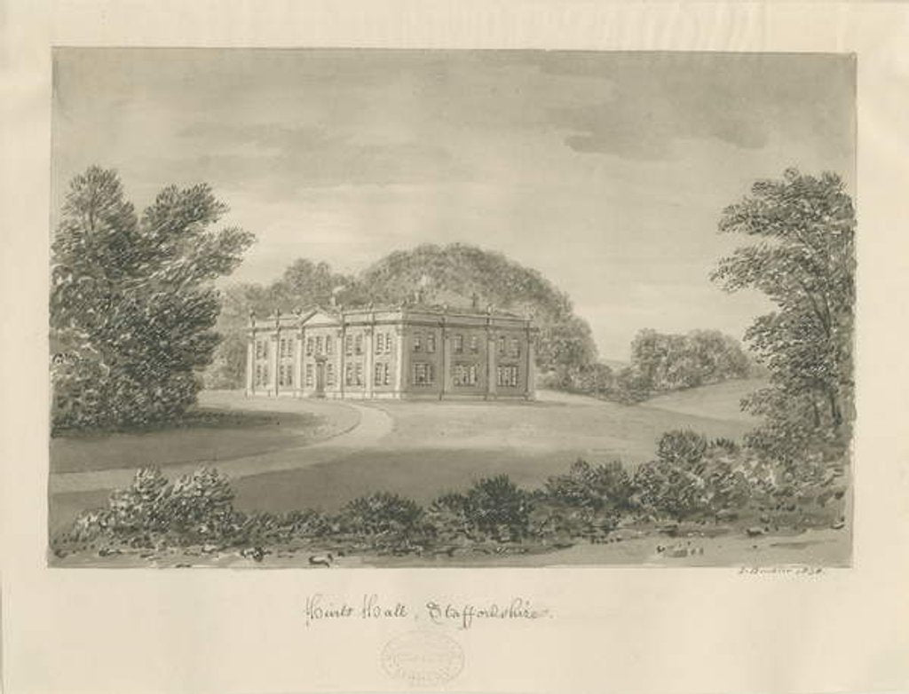 Detail of Hints Hall: sepia drawing, 1838 by John Buckler