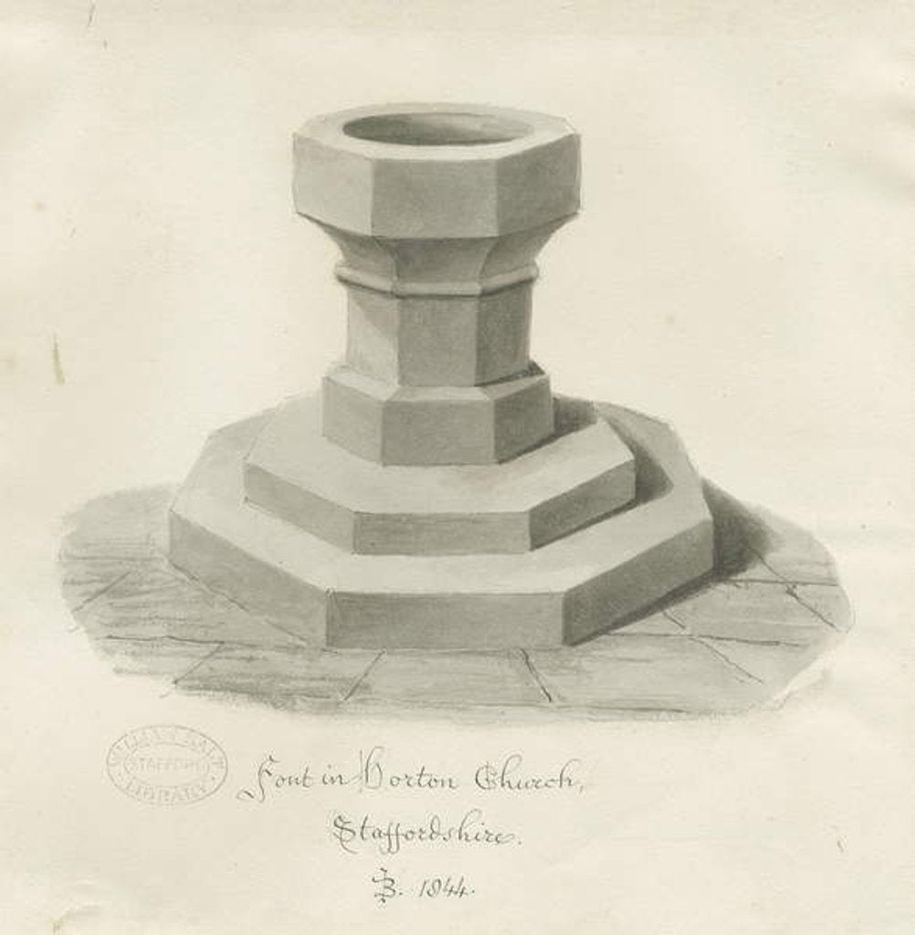 Detail of Font in Horton Church by John Buckler