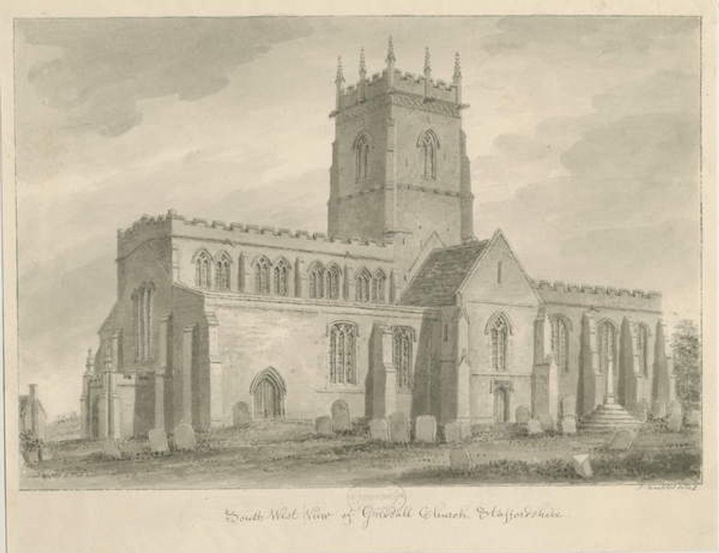 Detail of Gnosall Church: wash drawing, 1842 by John Buckler