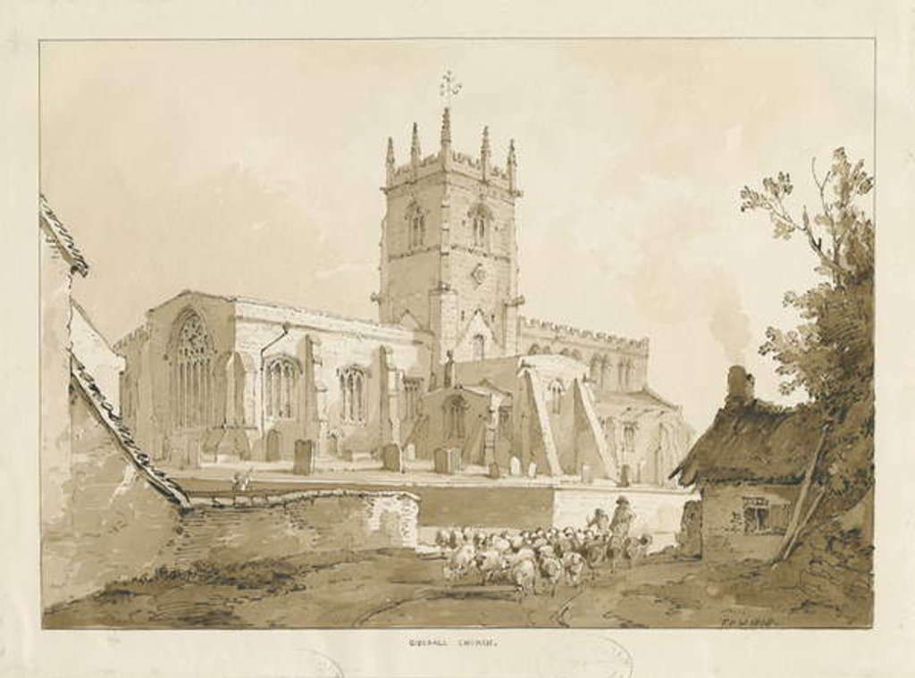Detail of Gnosall Church: wash drawing, 1838 by Thomas Peploe Wood