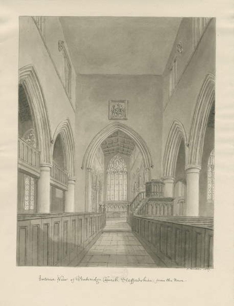 Detail of Interior of Penkridge Church: sepia drawing, 1837 by John Buckler