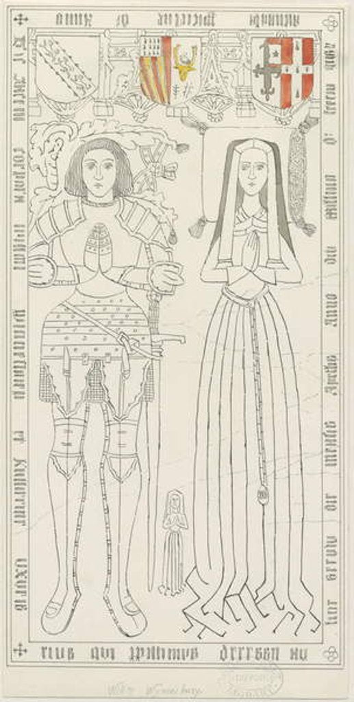 Detail of Penkridge Church - Tomb of William Wynnesbury: pen and ink drawing by Thomas Peploe Wood