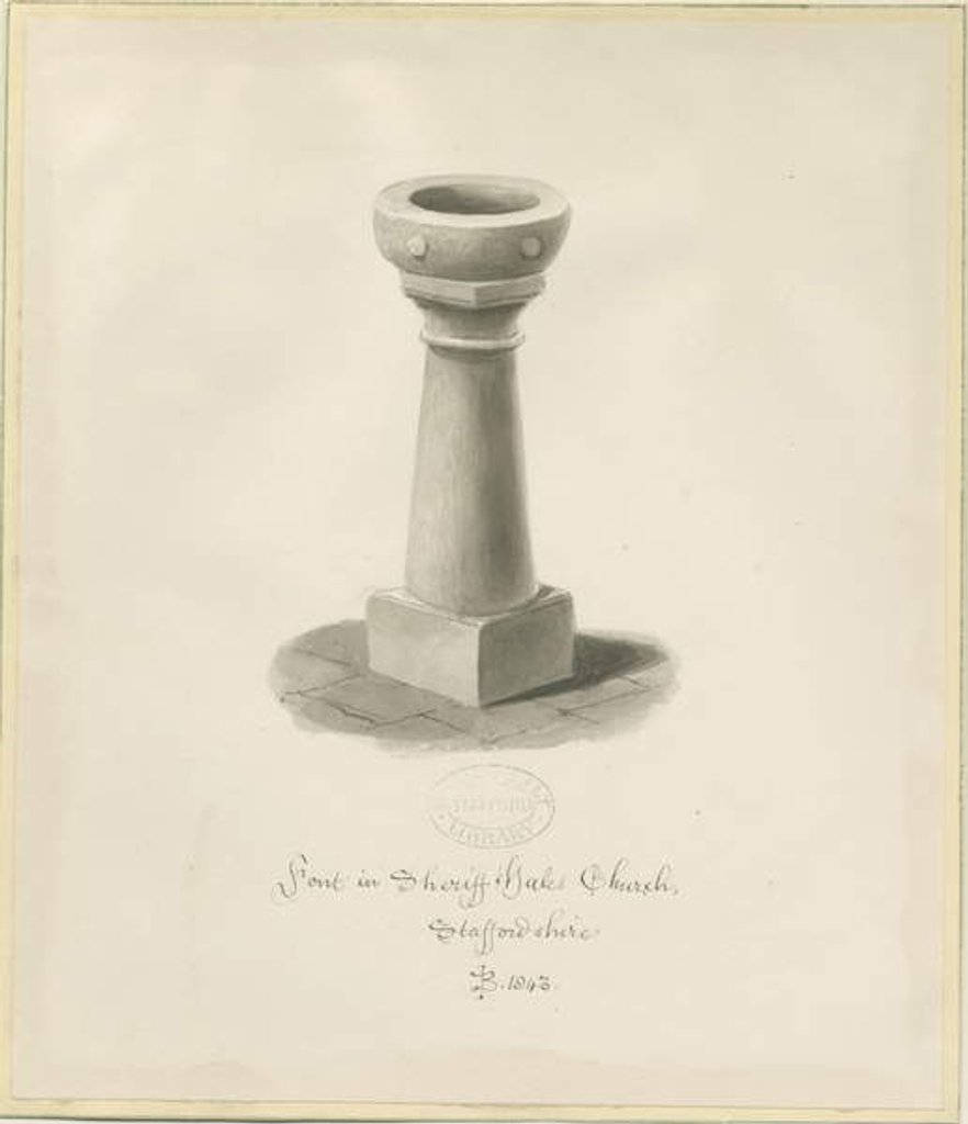 Detail of Font in Sheriffhales Church by John Buckler