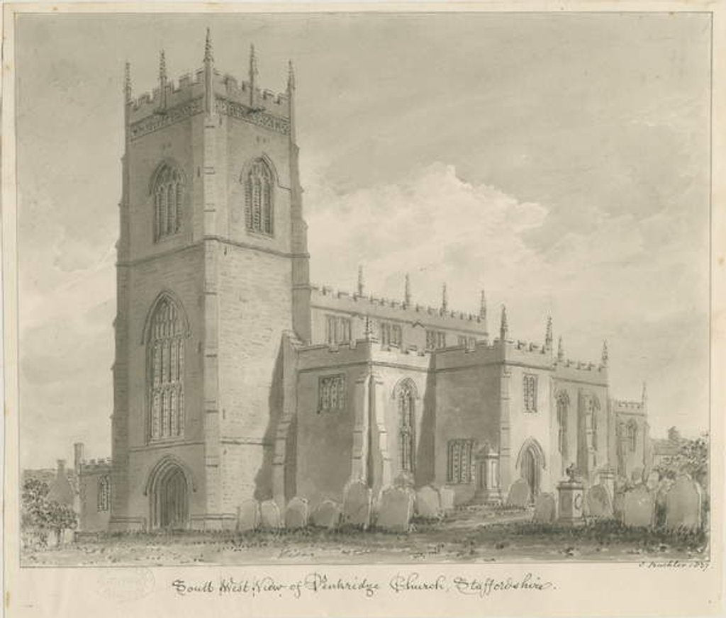 Detail of Penkridge Church: sepia drawing, 1837 by John Buckler