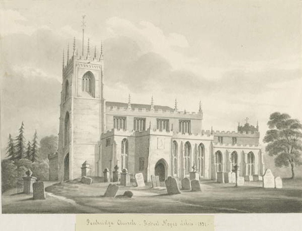 Detail of Penkridge Church: sepia wash drawing, 1831 by Robert Noyes