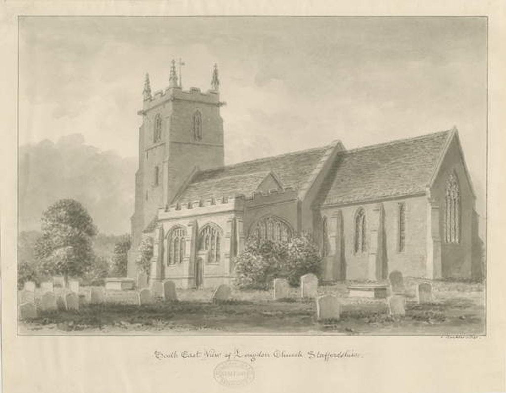 Detail of Longdon Church: sepia drawing, 1841 by John Buckler