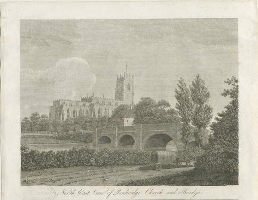 Detail of Penkridge Town - Church and Bridge: engraving by School English