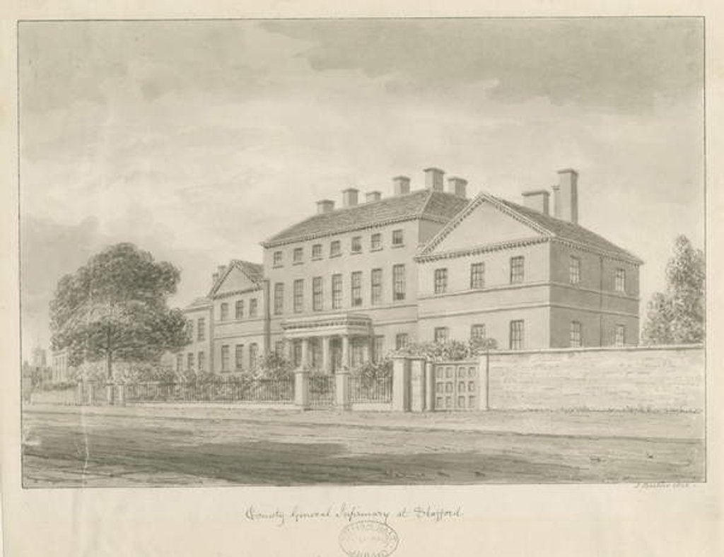 Detail of Stafford - County General Infirmary: sepia drawing, 1842 by John Buckler