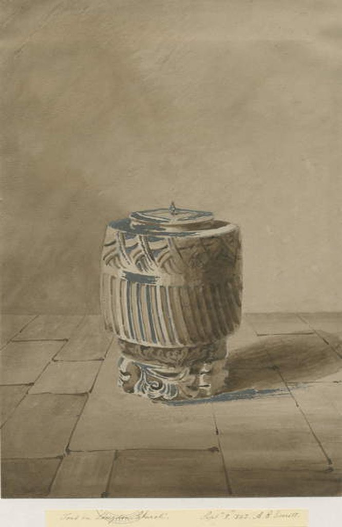 Detail of Font in Longdon Church by Allen Edward Everitt