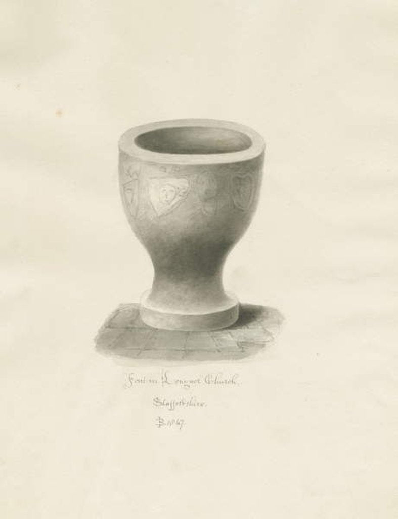 Detail of Font in Longnor Church by John Buckler