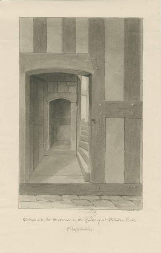 Detail of Pillaton Hall - Interior of Gatehouse: sepia drawing, 1841 by John Chessell Buckler