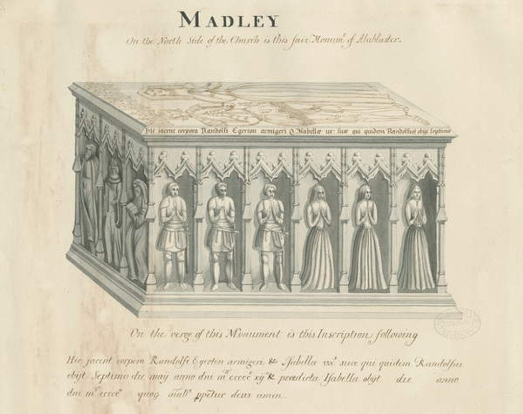 Detail of Madeley Church - Monument to Randolf Egerton: pen and ink wash drawing, nd [19th cent] by John Robert Fernyhough