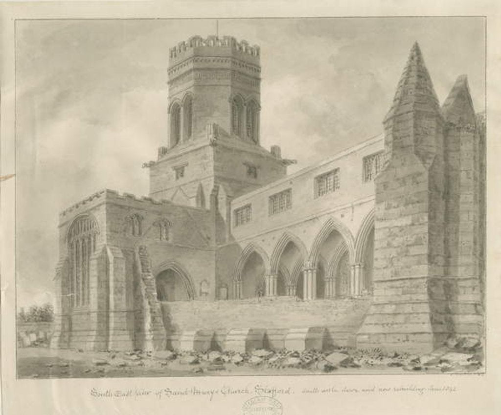 Detail of Stafford - St. Mary's Church: sepia drawing, Jun 1842 by School English