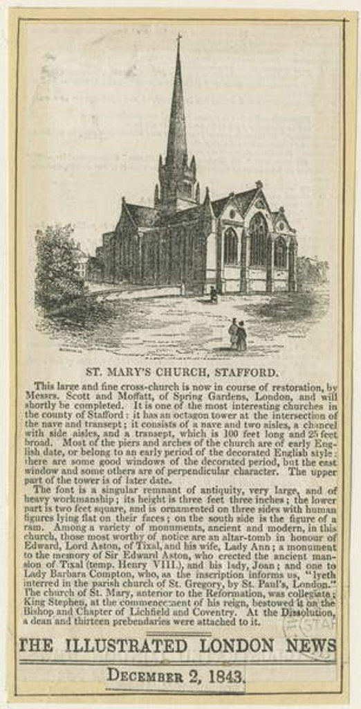 Detail of Stafford - St. Mary's Church: woodcut engraving, nd [c 1843] by School English