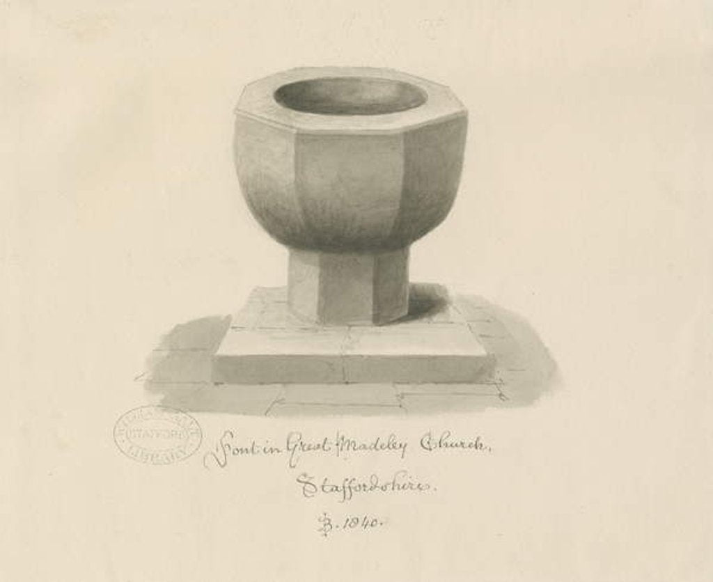 Detail of Font in Madeley Church by John Buckler