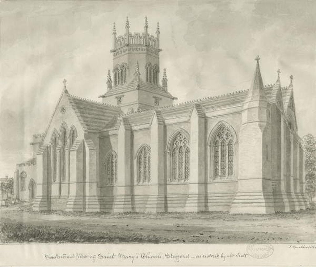 Detail of Stafford - St. Mary's Church: sepia drawing, 1844 by John Buckler