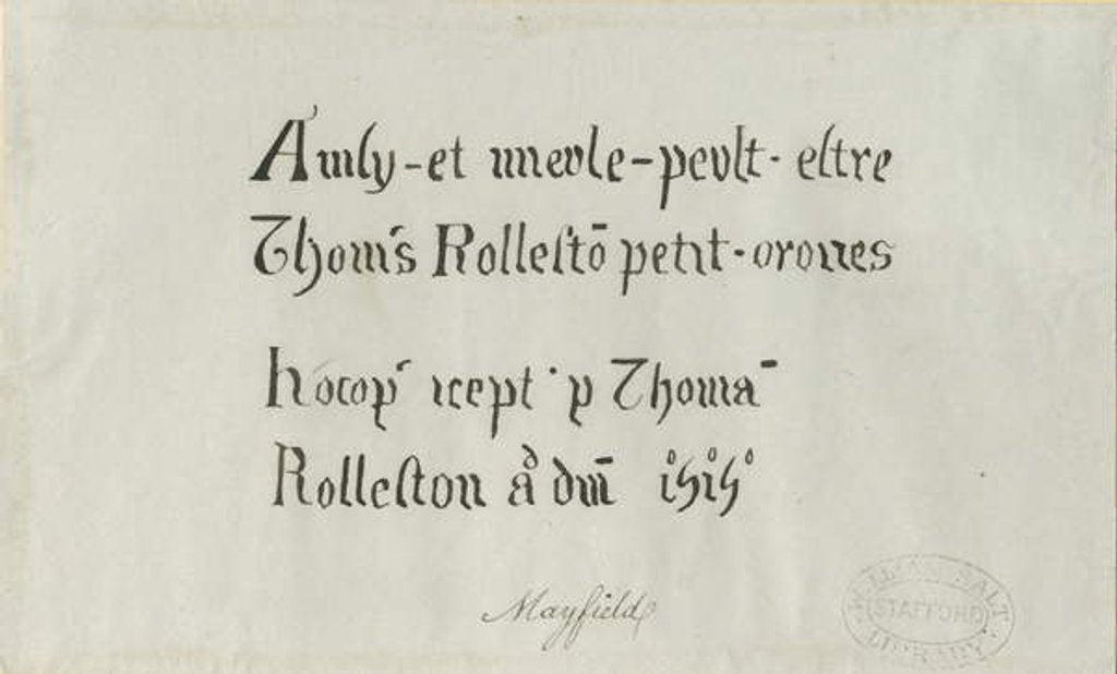 Detail of Mayfield Church - Inscription to Thomas Rolleston by School English