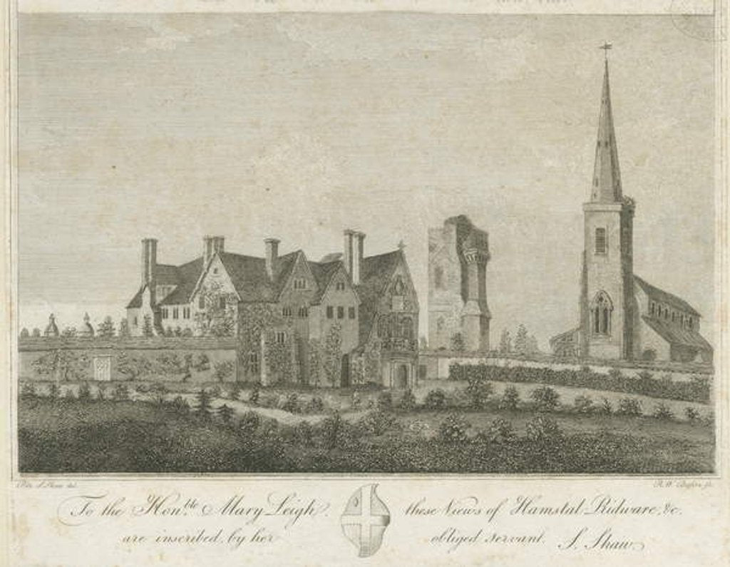 Detail of Hamstall Ridware - Church and Manor House: engraving by Stebbing Shaw