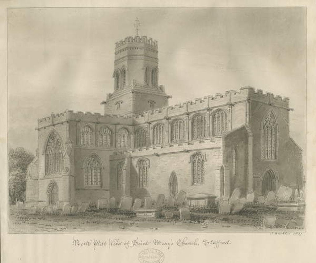Detail of Stafford - St. Mary's Church: sepia drawing, 1837 by John Buckler