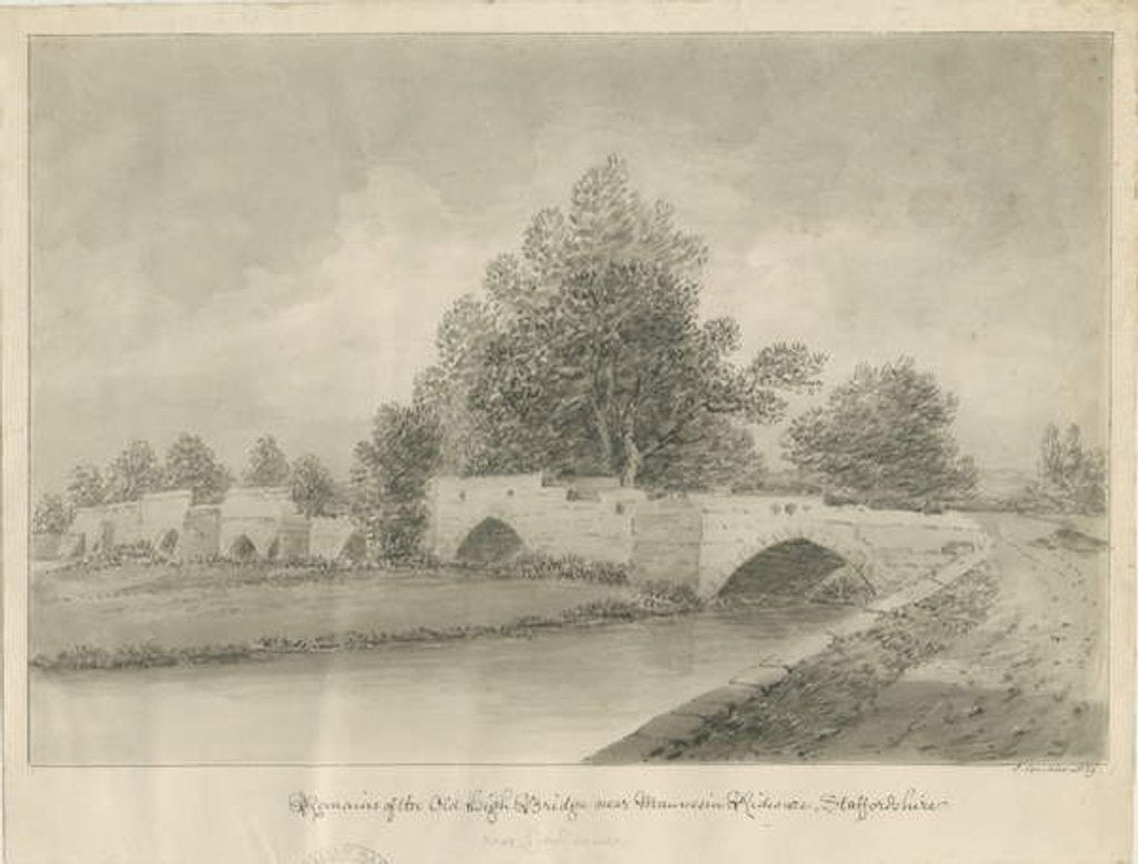 Detail of Handsacre - Old High Bridge: sepia drawing, 1839 by John Buckler