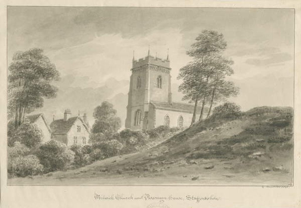 Detail of Milwich Church and Parsonage House by George Buckler