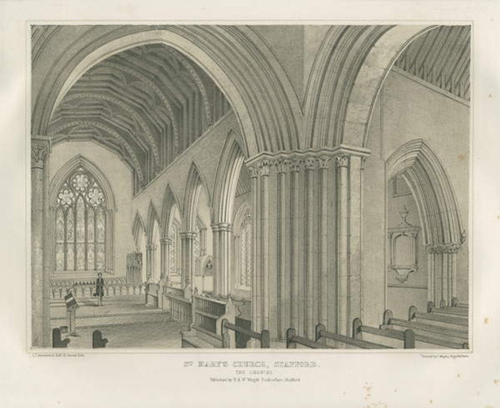 Detail of Stafford - Interior of St. Mary's Church: tinted lithograph, nd [c 1845] by School English