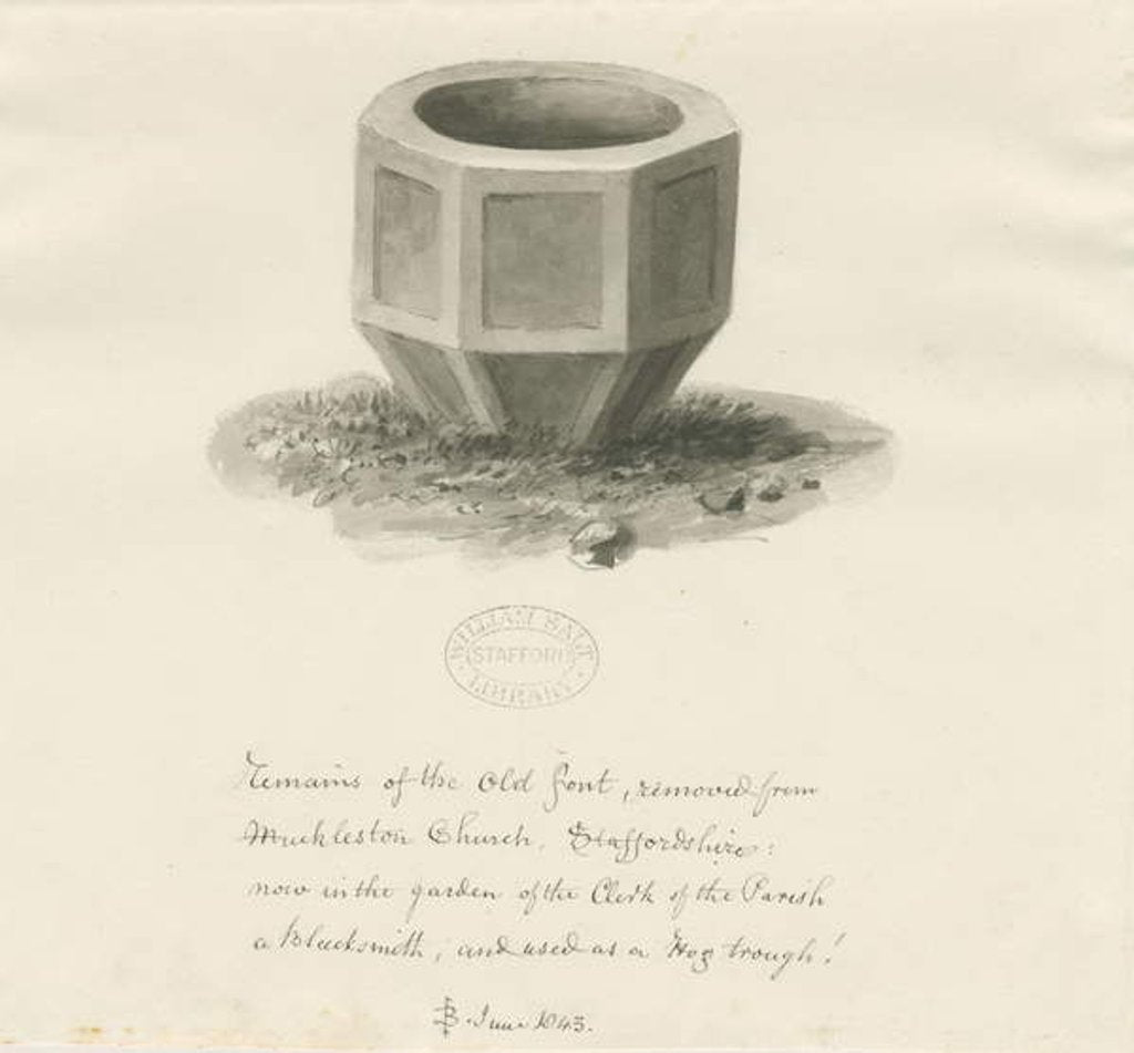 Detail of Old Font from Mucklestone Church by John Buckler