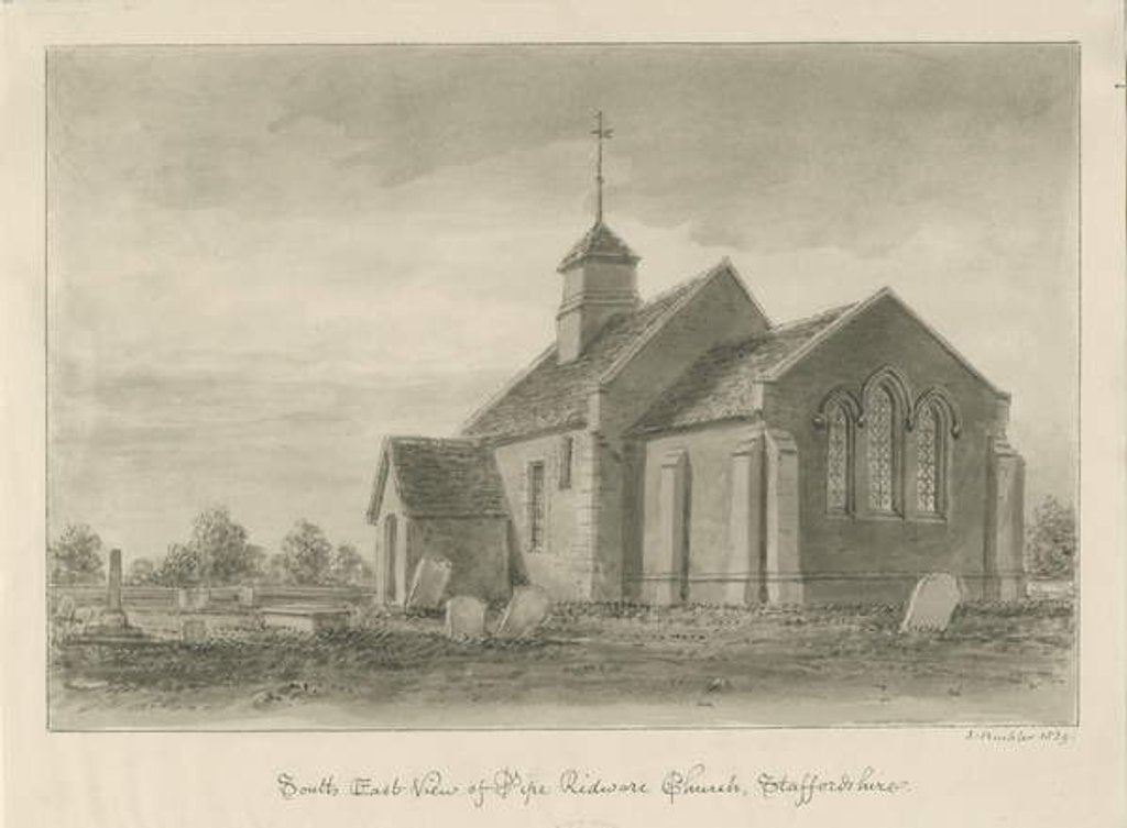 Detail of Pipe Ridware Church: sepia drawing, 1839 by John Buckler