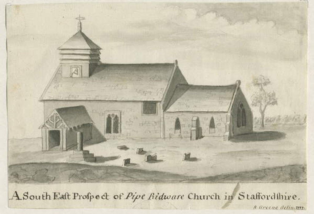 Detail of Pipe Ridware Church: sepia painting, 1777 by Richard Greene