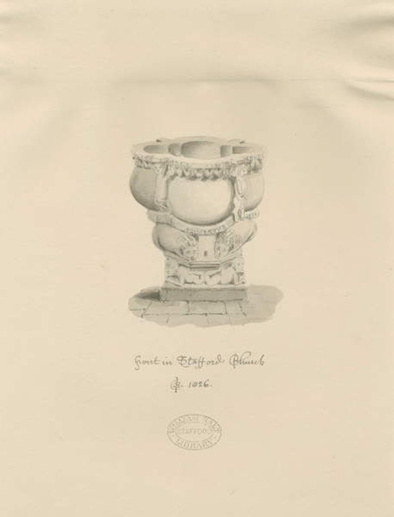 Detail of Stafford - Font in St. Mary's Church by John Buckler